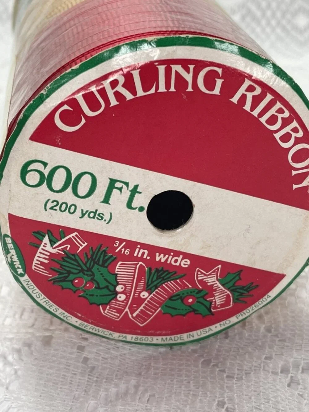 1970s Vtg Burwick Curling Ribbon 3 Color Spool Green Gold Red Orig Sticker USA